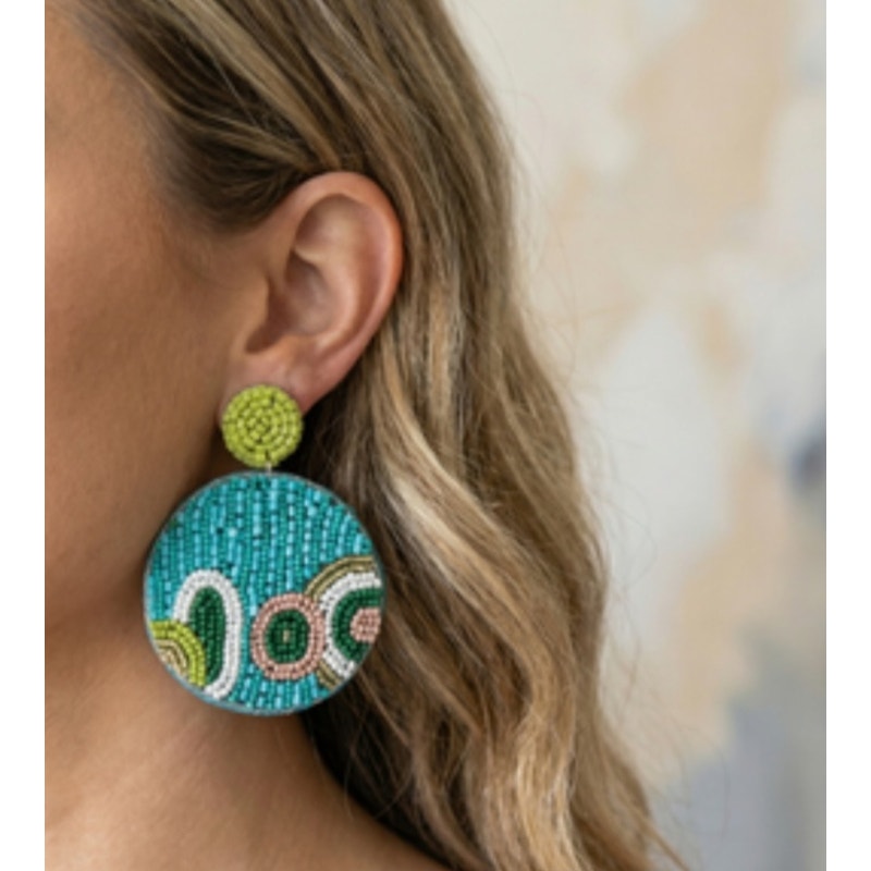 Kay Lee Glass Beaded Green Abstract Earrings